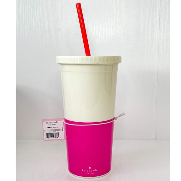 Kate Spade New York Tumbler w/Lid & Straw - Eat Cake For Breakfast - Pink NEW - Picture 2 of 9